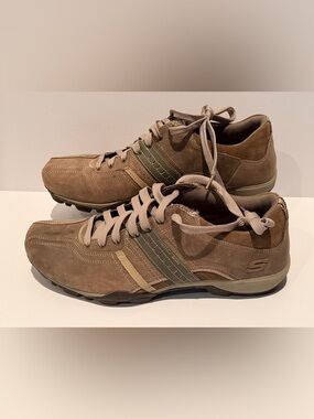 Skechers Mens 13 Shoes Oxford Lace Up Leather Sneakers Brown Gray 50567 TPNT